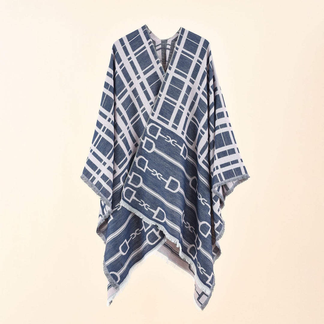 Damen Jacquard-Umhang mit Steigbügel‑Motiv und Fransensaum Shop Nory