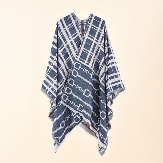 Damen Jacquard-Umhang mit Steigbügel‑Motiv und Fransensaum Shop Nory