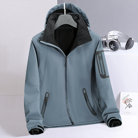 Herren wasserabweisende Softshelljacke mit Kapuze, verschweißten Reißverschlüssen und Fleecefutter Shop Nory