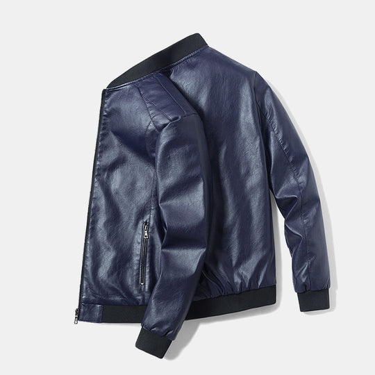Herren schlanke Kunstleder‑Bomberjacke mit kontrastierendem Rippkragen und verdecktem Reißverschluss Shop Nory