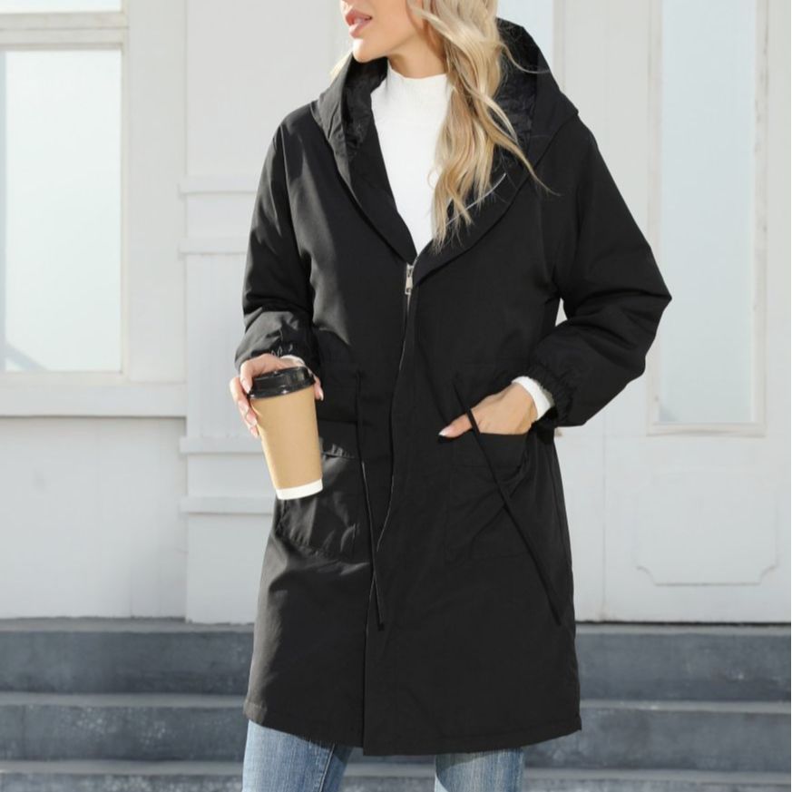 Damen Kapuzen-Midiparka mit Tunnelzug, Reißverschluss & elastischen Bündchen Shop Nory
