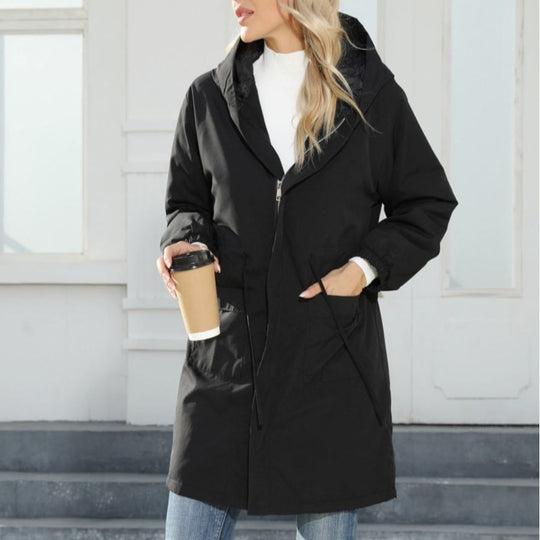 Damen Kapuzen-Midiparka mit Tunnelzug, Reißverschluss & elastischen Bündchen Shop Nory