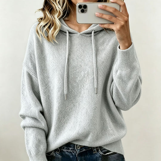 Damen Oversize Strickhoodie aus weichem Feinstrick mit Kordelzug Shop Nory
