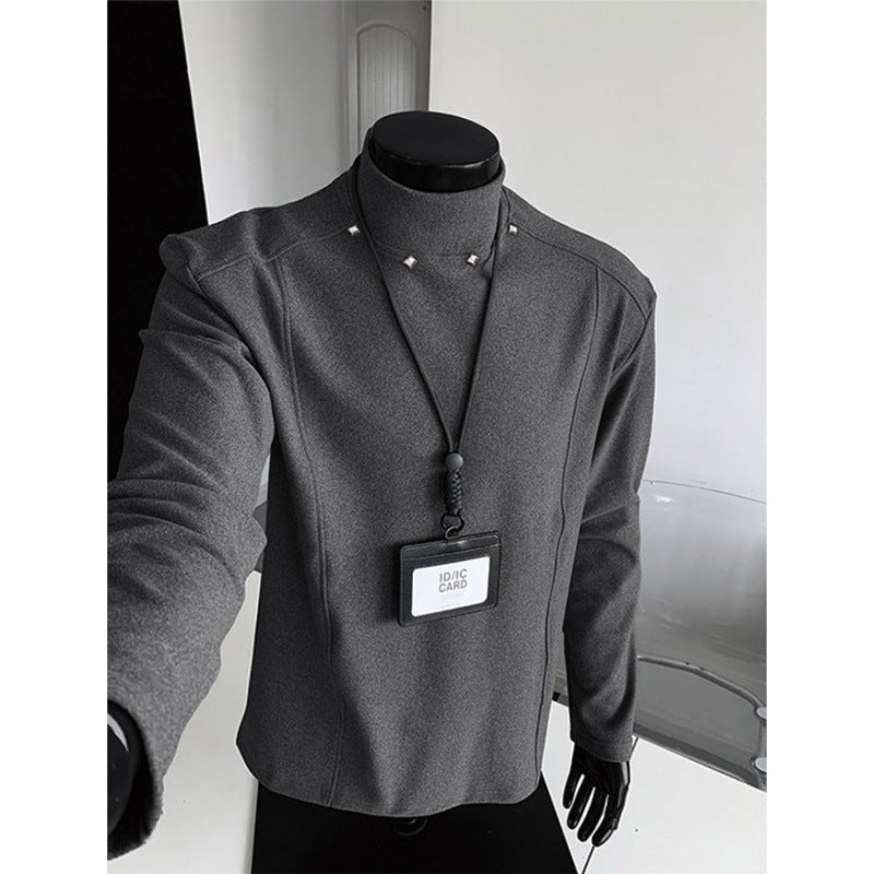 Herren Rollkragen-Feinstrickshirt mit Metallnieten am Kragen und schmaler Silhouette Shop Nory