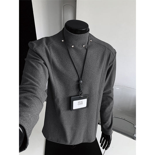 Herren Rollkragen-Feinstrickshirt mit Metallnieten am Kragen und schmaler Silhouette Shop Nory