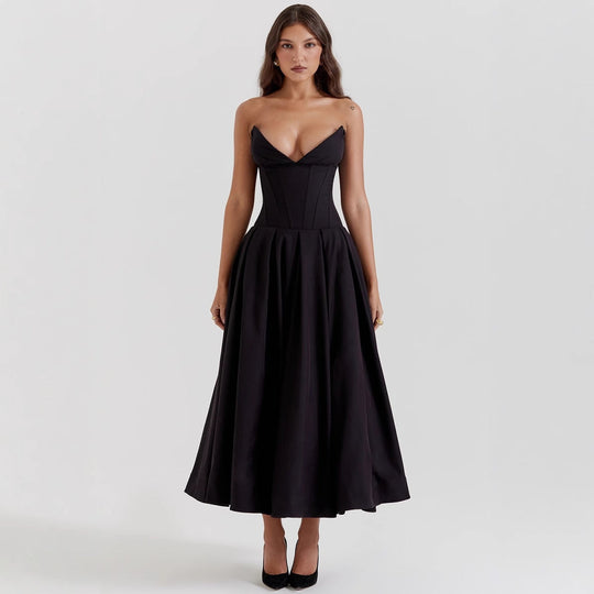 Damen A-Linien Abendkleid mit Korsett-Oberteil und schwingendem Rock