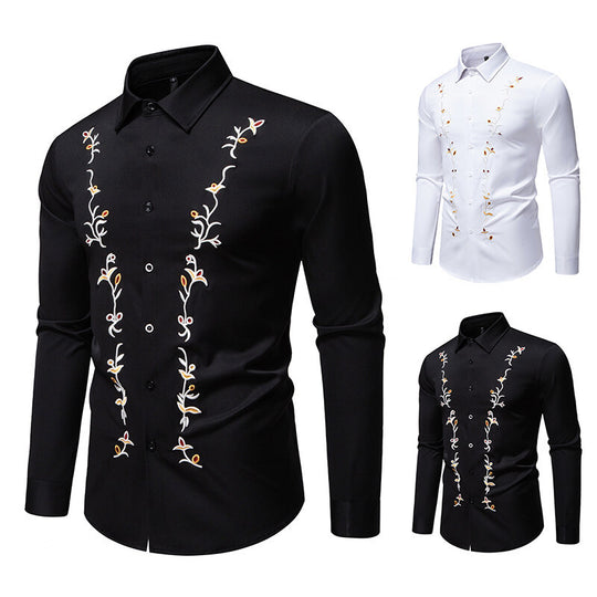 Herren Elegantes besticktes Hemd mit Kentkragen und figurbetonter Slim‑Fit‑Silhouette Shop Nory