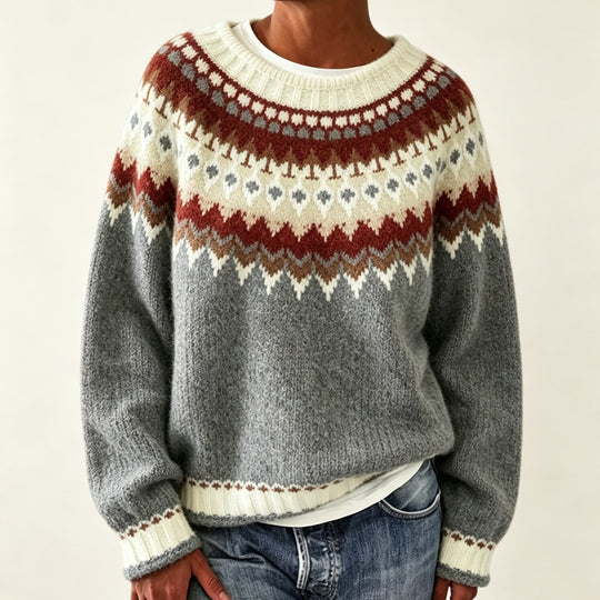 Damen Rundhalsausschnitt Norweger-Pullover mit Fair-Isle-Jacquard Shop Nory