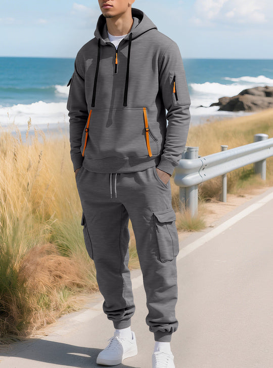 Herren Kapuzensweatshirt mit Utility-Taschen, Halbzip und kontrastierenden Reißverschlüssen Shop Nory