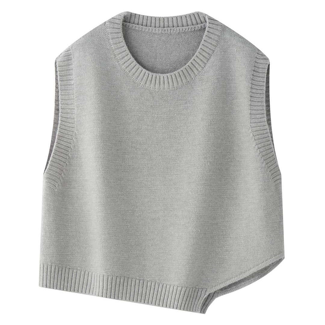 Damen Boxy-Strickweste mit Rundhalsausschnitt und geripptem Saum Shop Nory