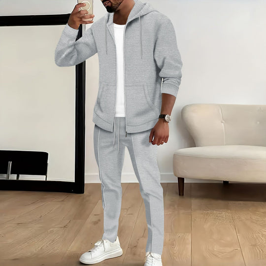 Herren nan Zip-Hoodie und schlanke Jogginghose-Set mit Strukturjersey, Kängurutaschen und elastischem Kordelbund Shop Nory