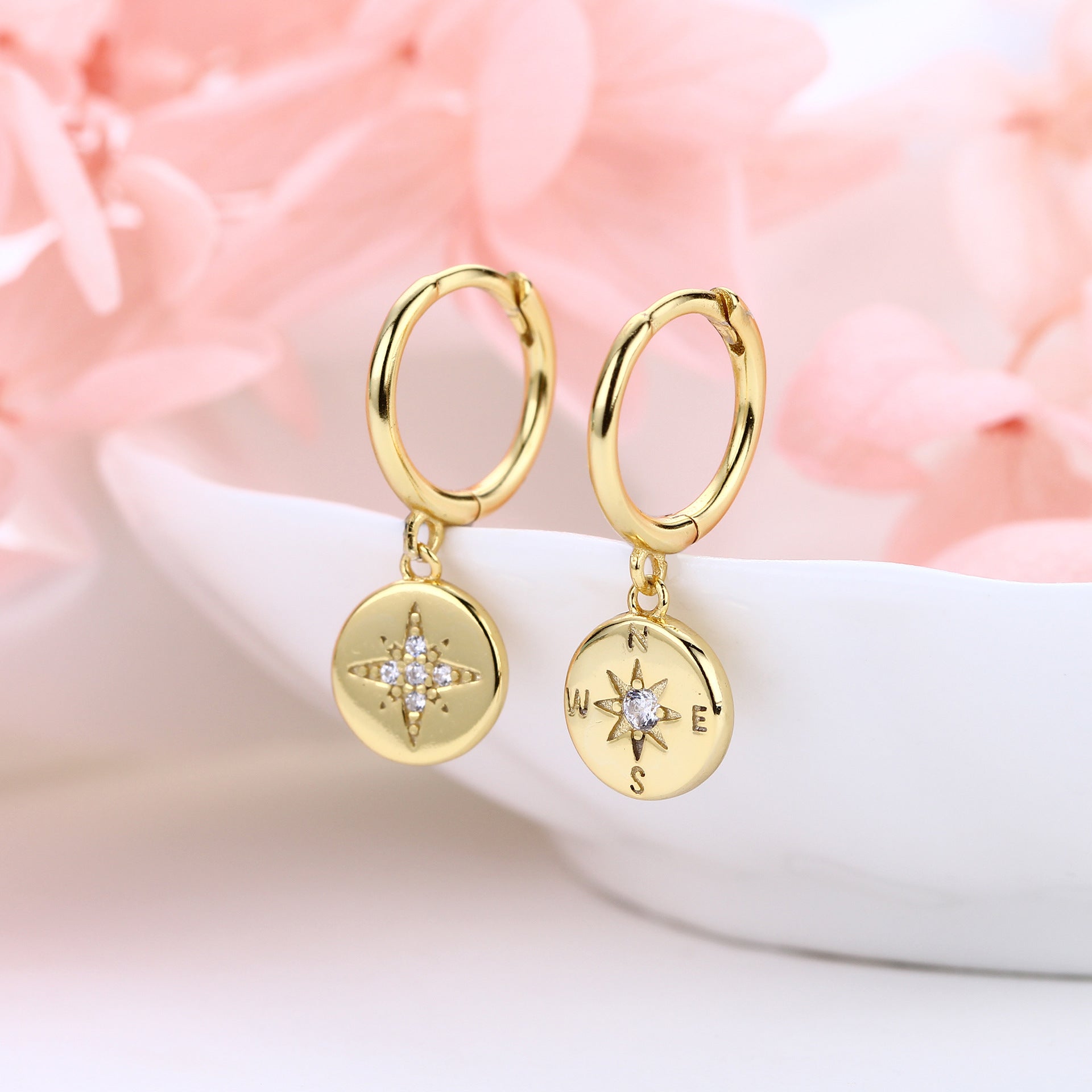 Damen Ohrringe mit modernem Kompassanhänger aus 925 Sterlingsilber Shop Nory