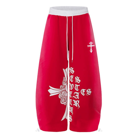 Damen Extraweite Culotte-Sweathose im Palazzo‑Stil mit hohem Komfortbund, Tunnelzug und gotischem Kreuz-Print Shop Nory