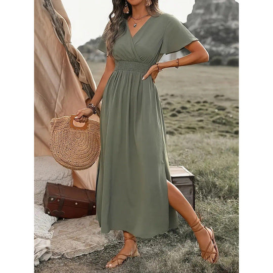 Damen Maxikleid mit fließendem Schnitt und Wickeldetails