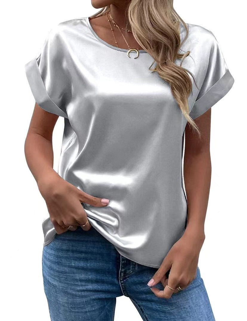 Damen Satin T-Shirt mit elegante Details