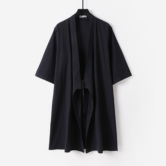 Unisex Oversize Kimono-Mantel aus Baumwollmischung mit Bindeband und Dreiviertelärmeln Shop Nory