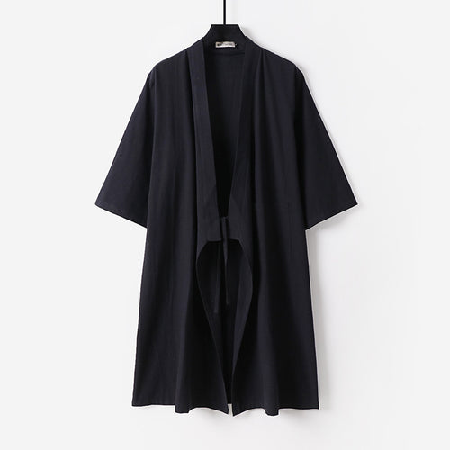Unisex Oversize Kimono-Mantel aus Baumwollmischung mit Bindeband und Dreiviertelärmeln Shop Nory