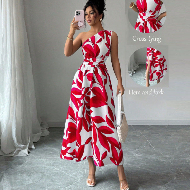 Damen Maxikleid mit asymmetrischem Schnitt und floralem Design
