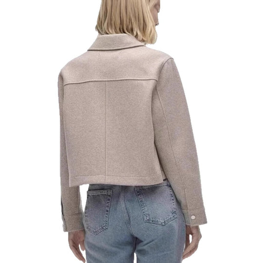 Damen kurze Wolljacke im klassischen Stil mit aufgesetzten Taschen
