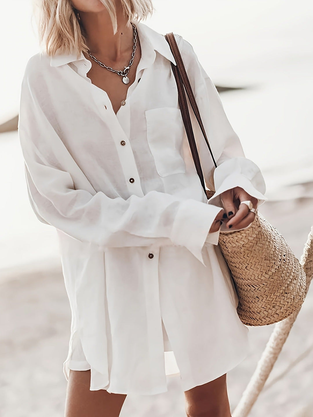Damen lässige Oversized-Bluse aus Leinen