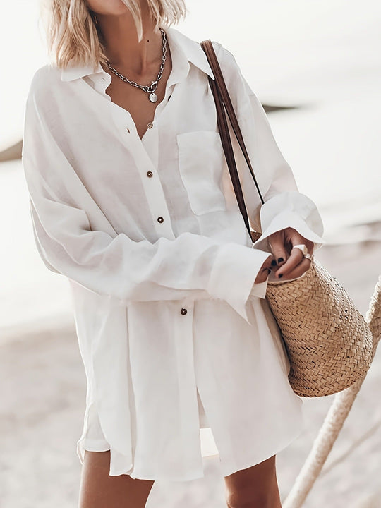 Damen lässige Oversized-Bluse aus Leinen