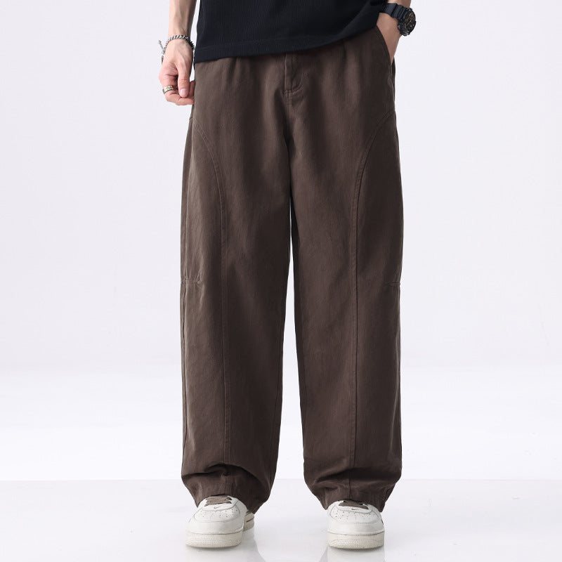 Herren Locker geschnittene Utility-Hose mit weitem Bein, markanten Ziernähten und elastischem Bund Shop Nory