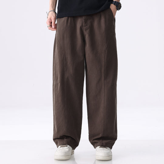 Herren Locker geschnittene Utility-Hose mit weitem Bein, markanten Ziernähten und elastischem Bund Shop Nory