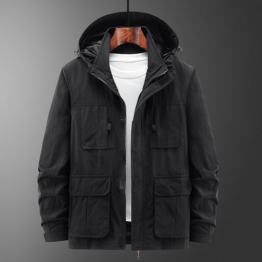 Herren Leichte Outdoor‑Fieldjacke mit Kapuze, vier aufgesetzten Taschen und verdecktem Reißverschluss Shop Nory