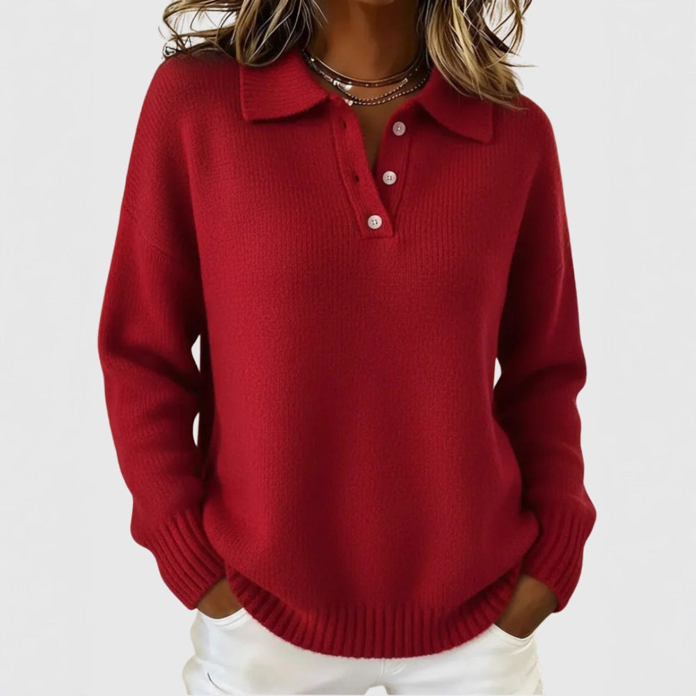 Damen Sportiver Strickpullover mit Henley-Kragen