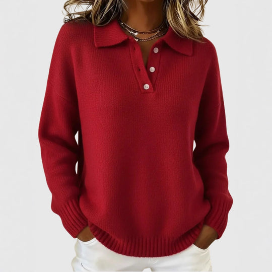 Damen Sportiver Strickpullover mit Henley-Kragen