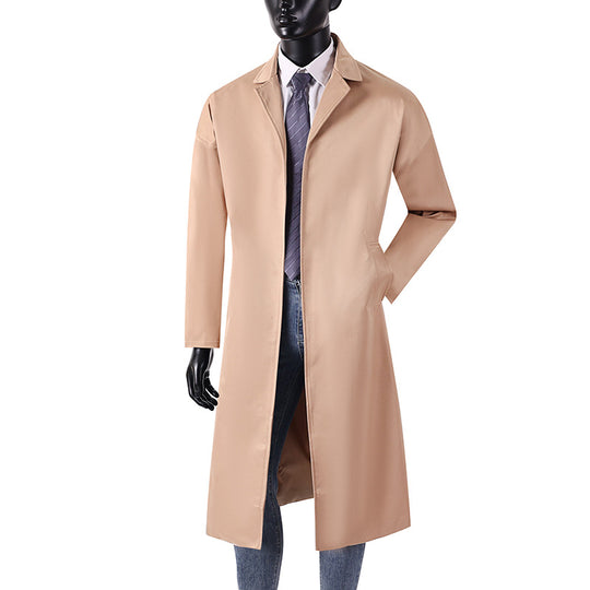 Herren Langer Minimalistischer Trenchcoat mit verdeckter Knopfleiste und Seitentaschen Shop Nory