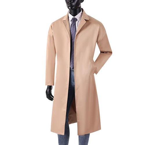 Herren Langer Minimalistischer Trenchcoat mit verdeckter Knopfleiste und Seitentaschen Shop Nory