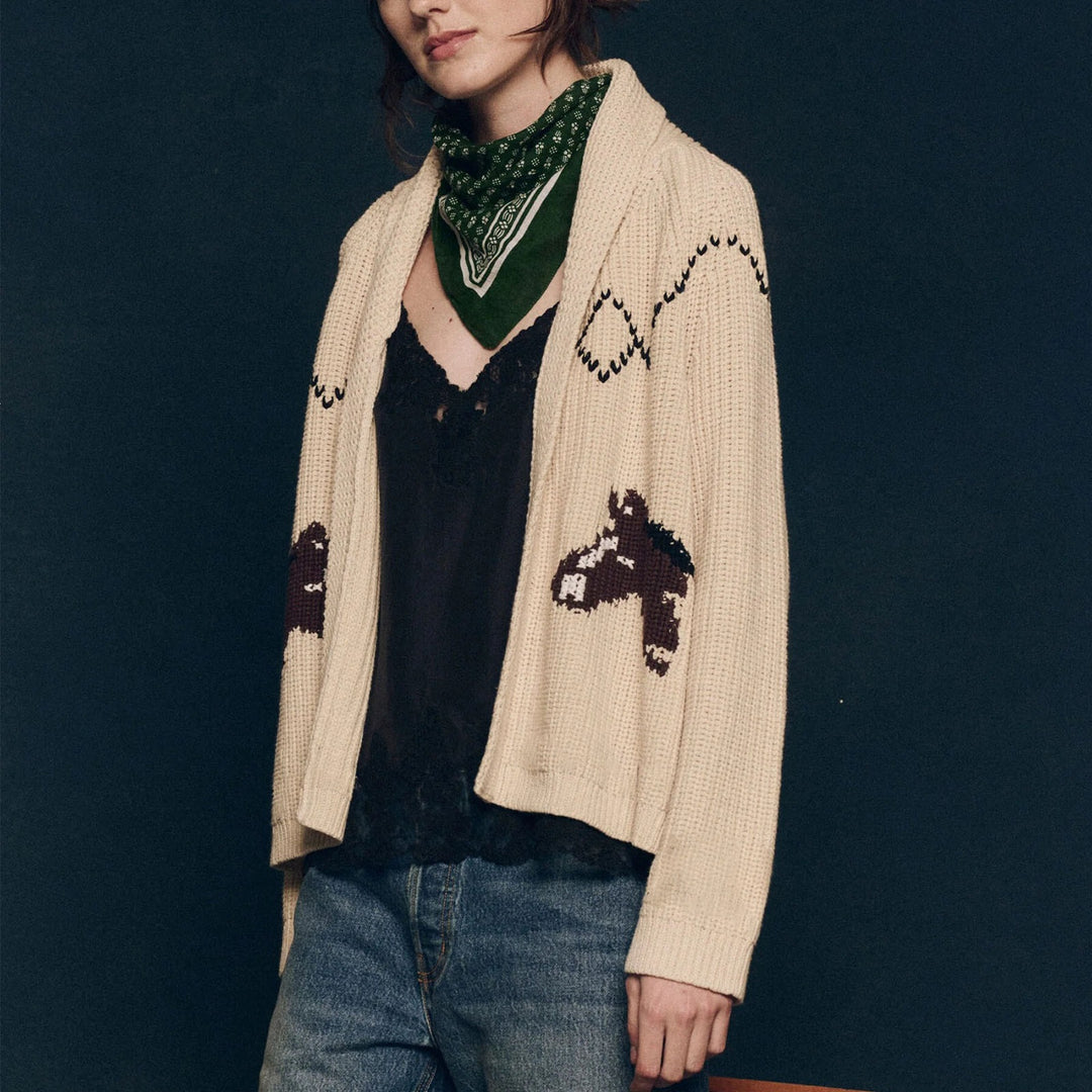 Damen Grobstrick-Cardigan mit Reverskragen und Pferde‑Intarsie Shop Nory