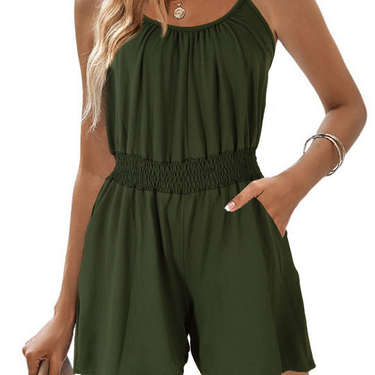 Damen lässiger Jumpsuit mit luftigen Trägern und elastischem Bund