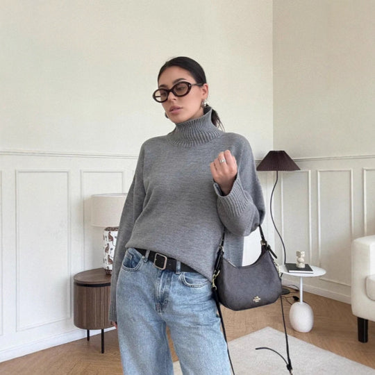 Damen Modischer Oversized Pullover mit hohem Kragen Shop Nory