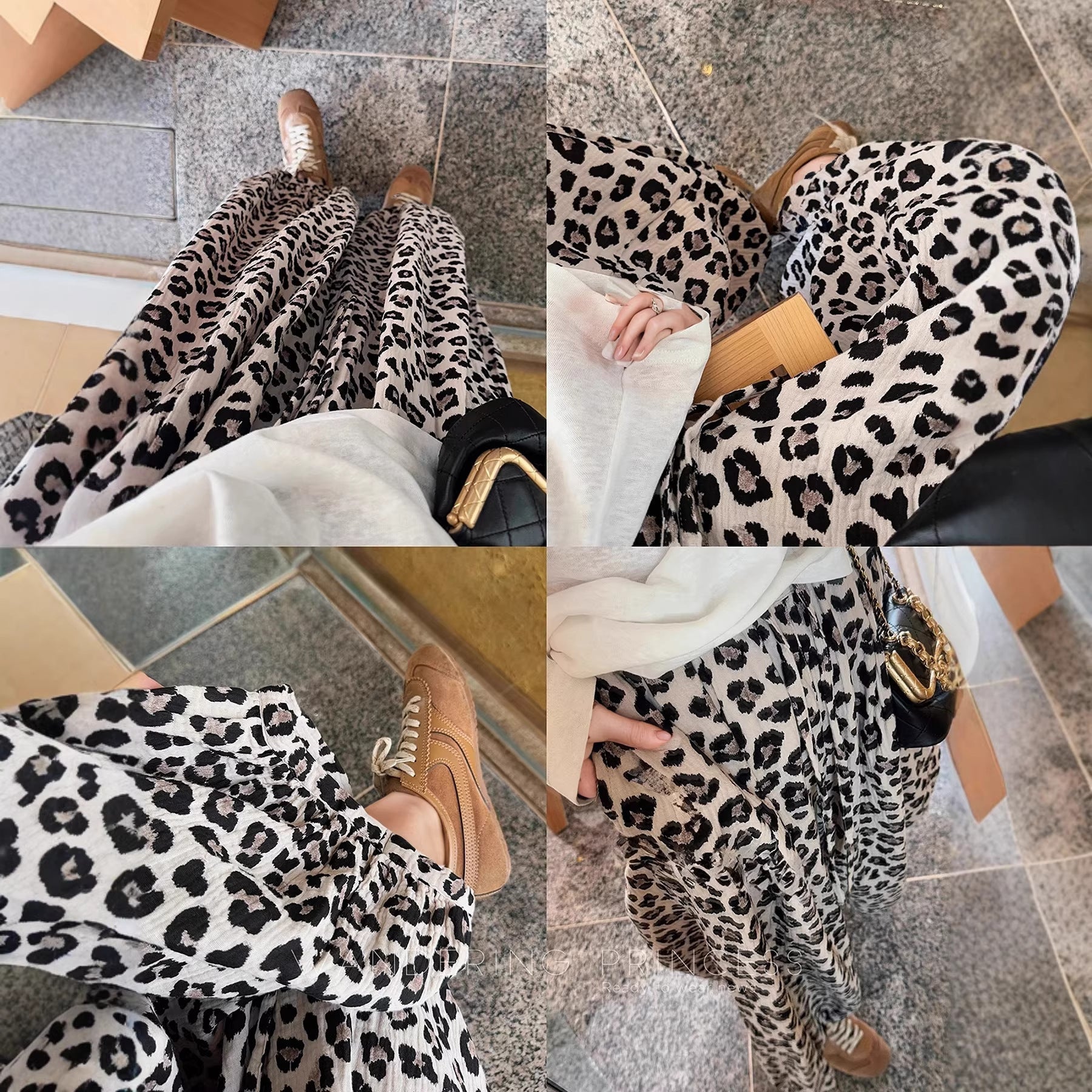 Damen Weit geschnittener Leoprint Rock mit elastischem Bund Shopnory