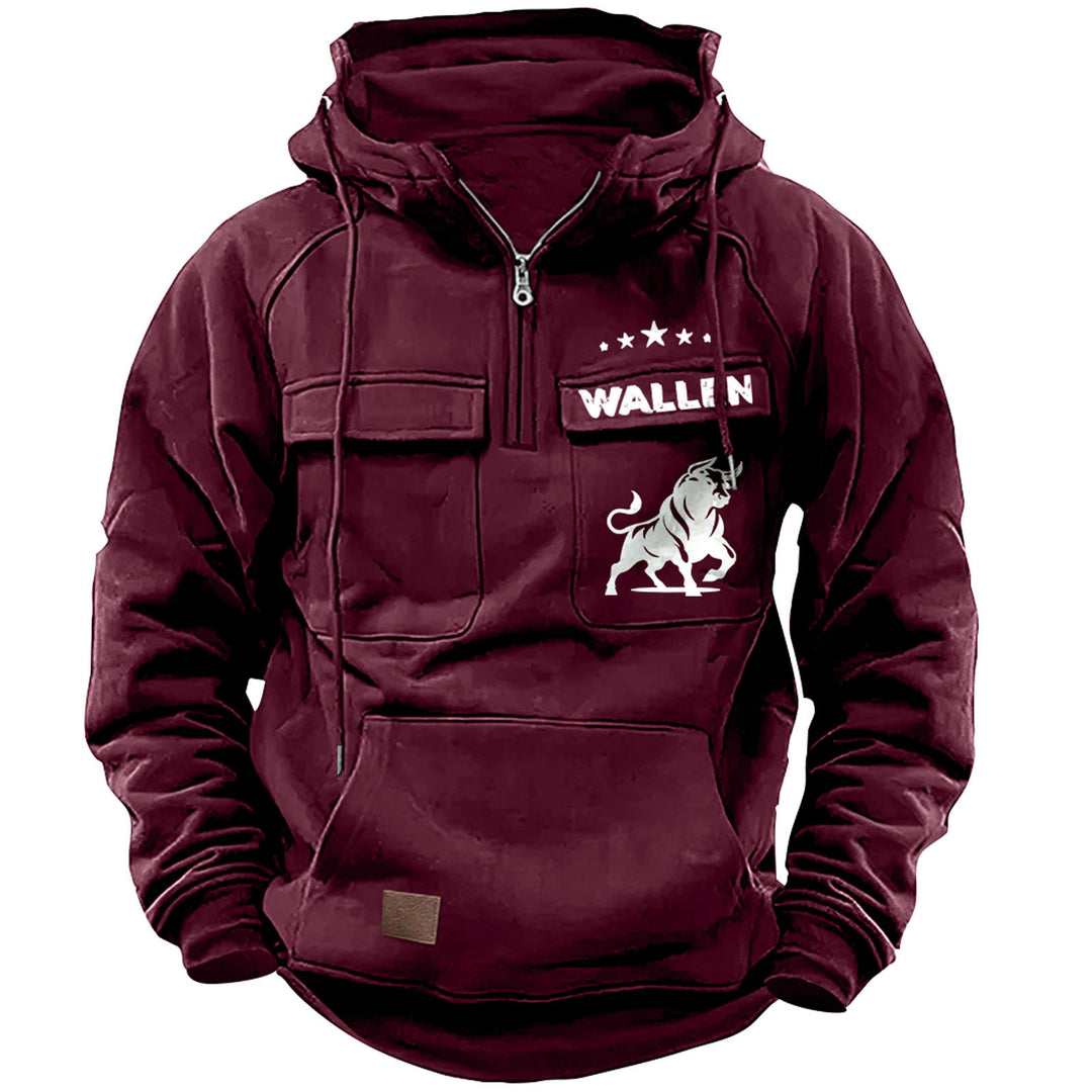 Herren nan Kapuzenpullover mit Halbzip, Cargo-Brusttaschen und Kängurutasche Shop Nory