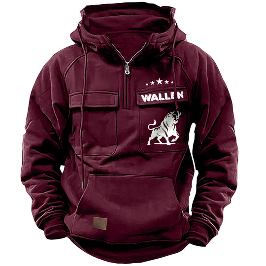 Herren nan Kapuzenpullover mit Halbzip, Cargo-Brusttaschen und Kängurutasche Shop Nory