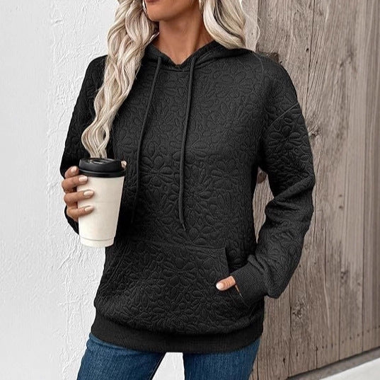 Damen Gestepptes Kapuzen-Sweatshirt mit floralem Steppmuster und Kängurutasche Shop Nory