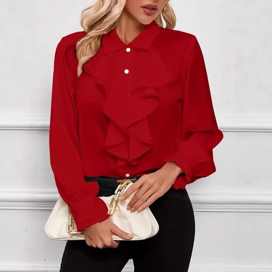 Damen Elegante Rüschenbluse mit Volants, Hemdkragen und Manschetten Shop Nory