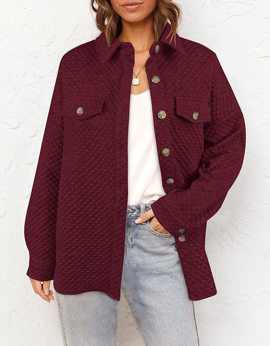 Damen Stepp Übergangshemdjacke mit Oversize Schnitt Brustpatten und Knopfleiste Shop Nory