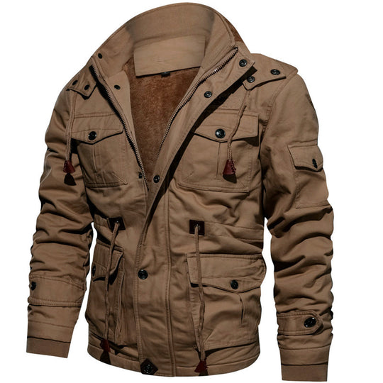 Herren Multifunktionale Canvas-Fieldjacke mit Teddyfleece-Innenlage, Kapuze und Utility-Taschen Shop Nory