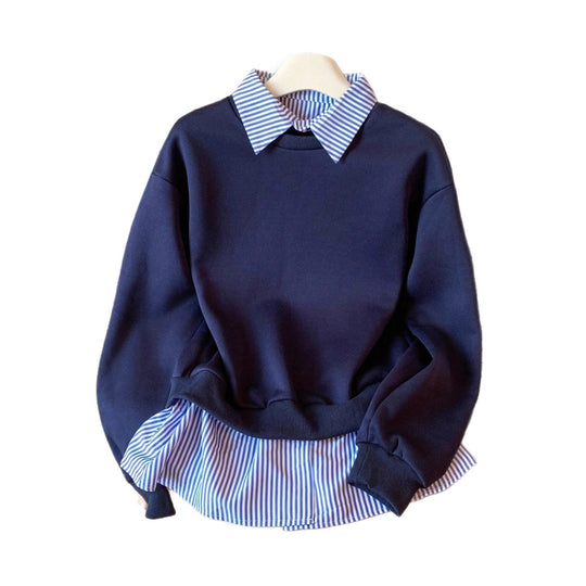 Damen Sweatshirt mit integriertem Hemdkragen und Schößchen‑Detail Shop Nory
