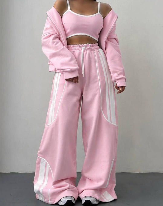 Damen Oversize Kapuzen-Sweatjacke mit Reißverschluss und weitem Trackpant-Set Shop Nory