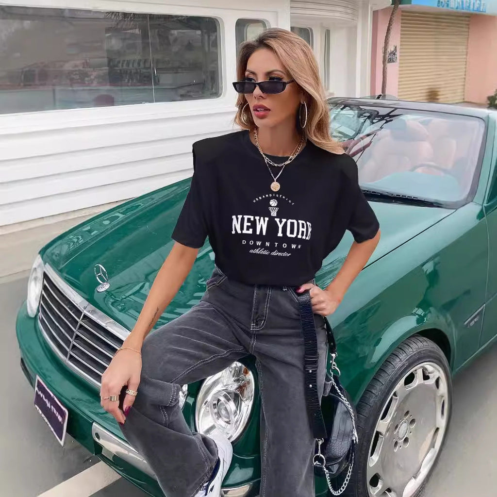 Damen T-Shirt mit modischem New York Druck und lässigem Schnitt