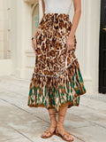 Damen Maxi-Rock mit animalischem Print und raffinierter Volant
