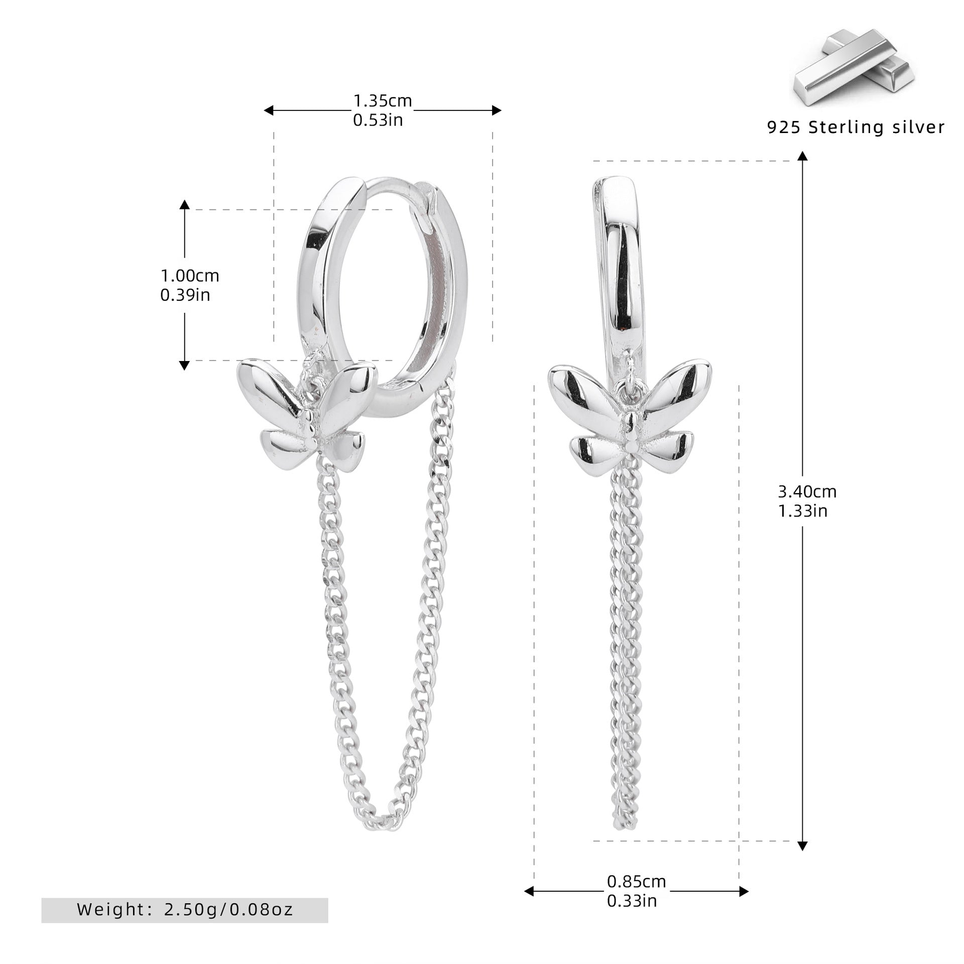 Damen Ohrhänger mit filigranen Schmetterlingsanhängern aus 925 Sterling Silber Shop Nory