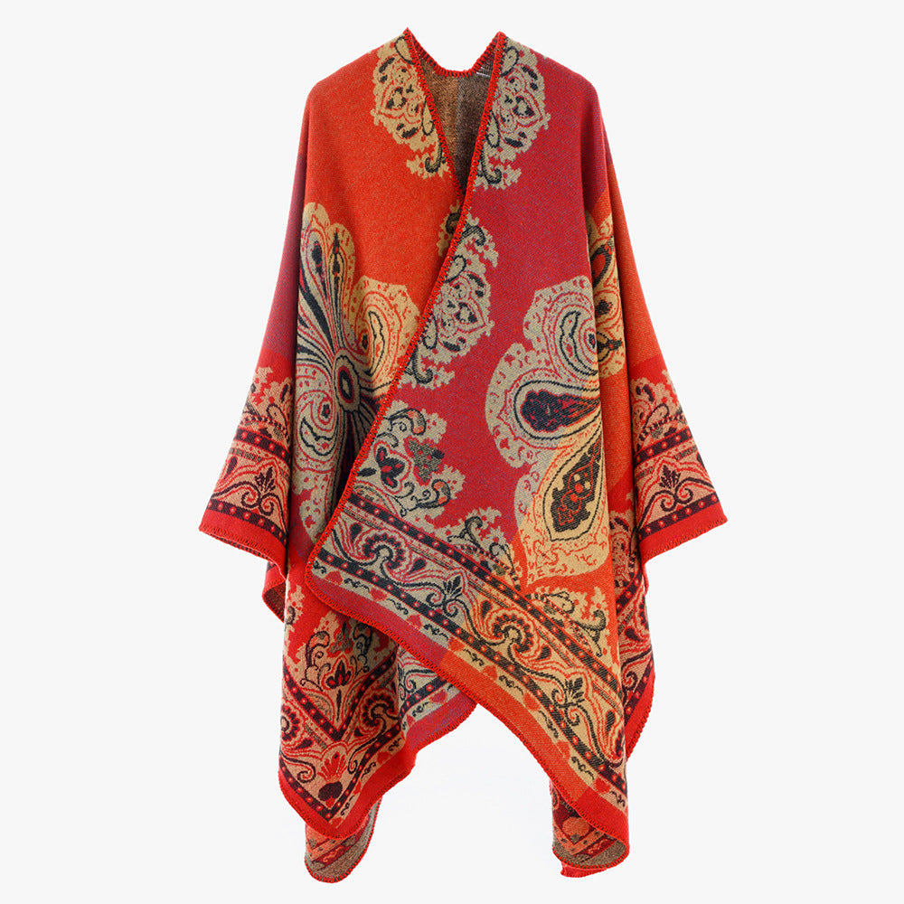 Damen Feiner Jacquard-Überwurf im Rechteckschnitt mit ornamentaler Bordürenstruktur Shop Nory
