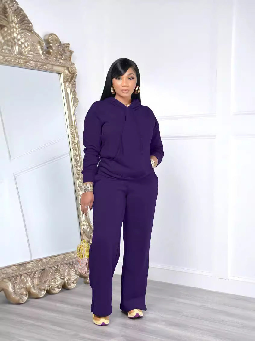 Damen nan Relax-Loungewear-Set mit weitem Highwaist-Palazzo-Jogger, Kapuzenpullover mit Kängurutasche und seitlichem Saumschlitz Shop Nory
