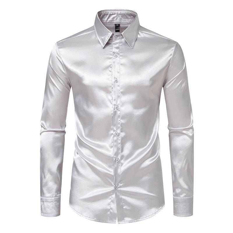 Herren Elegantes Satin-Hemd mit glänzender Oberfläche und modernem Schnitt
